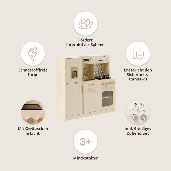 Speelkeuken XL NOISETTE incl 7 dlg beige - plaatmateriaal op houtbasis - 85 x 89 x 31 cm