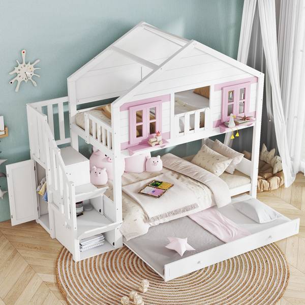 Etagenbett LucyWoody Ⅰ Weiß - Holzwerkstoff - 96 x 211 x 253 cm