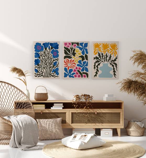 Leinwand 60x40 Blaue Blumen Polyester - 3 x 60 x 40 cm