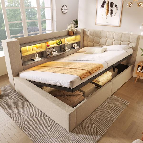 Polsterbett GLOWLEINⅡ Beige - 200 x 140 cm - 158 x 213 cm