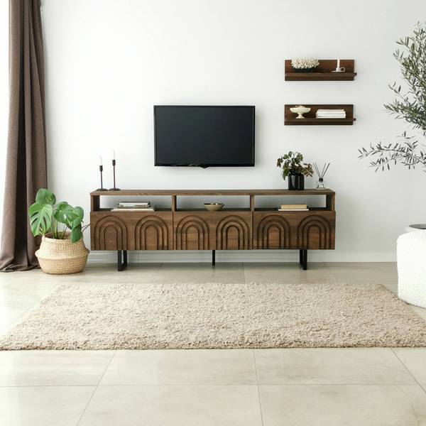 Meuble TV Barbania Marron - Bois massif - 170 x 40 x 30 cm