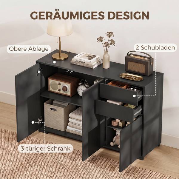 Standschrank 838-077V90BK Schwarz - Holzwerkstoff - 117 x 74 x 36 cm