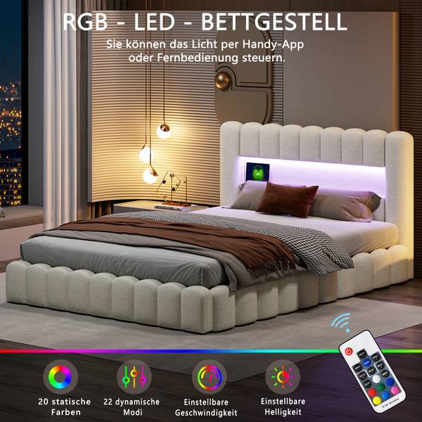 Polsterbett RRW05 Beige - Metall - Massivholz - 153 x 96 x 220 cm