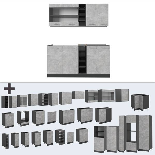 Singleküche R-Line 53592 Grau - Chrom - 160 x 82 x 46 cm