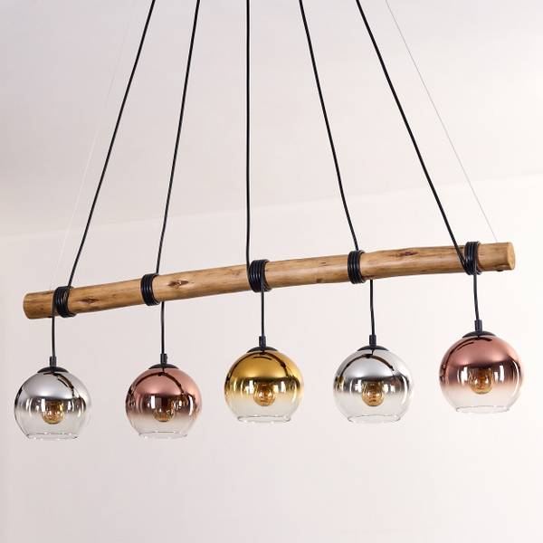Pendelleuchte Cesaro Gold - Grau - Silber - Eukalyptus - Aluminium - Klarglas - 22 x 150 x 100 cm