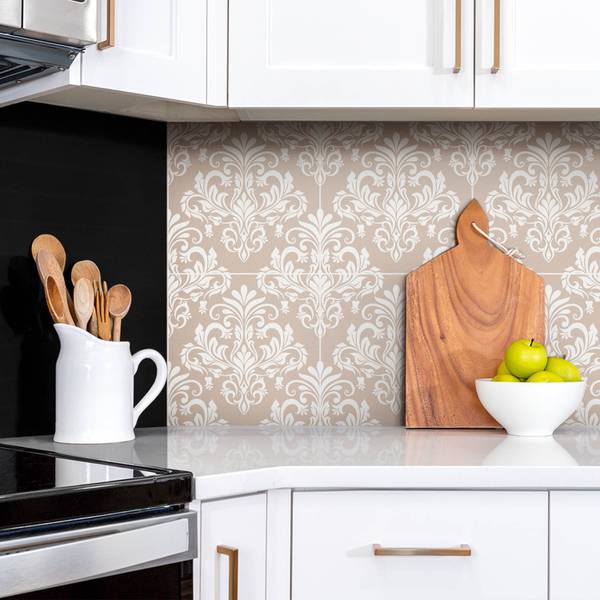 Selbstklebendes Wandpaneel Ornament Beige - Polyester PVC - 100 x 50 x 0 cm