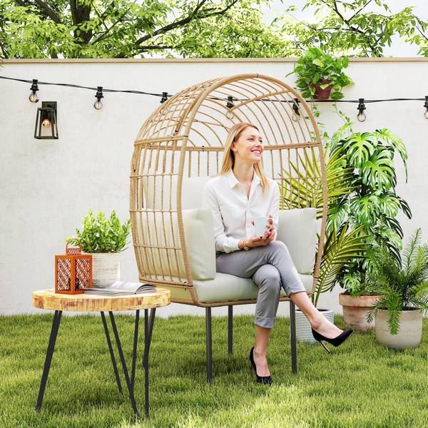 Rattansessel 867-261V00BG Beige - Polyethylen - 80 x 155 x 95 cm