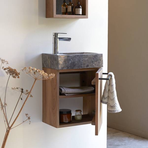 Badunterschrank Stelle Grau - Walnuss - 38 x 52 x 32 cm