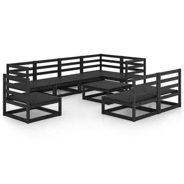 Garten-Lounge-Set 3009798-1 (9-teilig) Schwarz - Kiefer - 70 x 30 x 70 cm