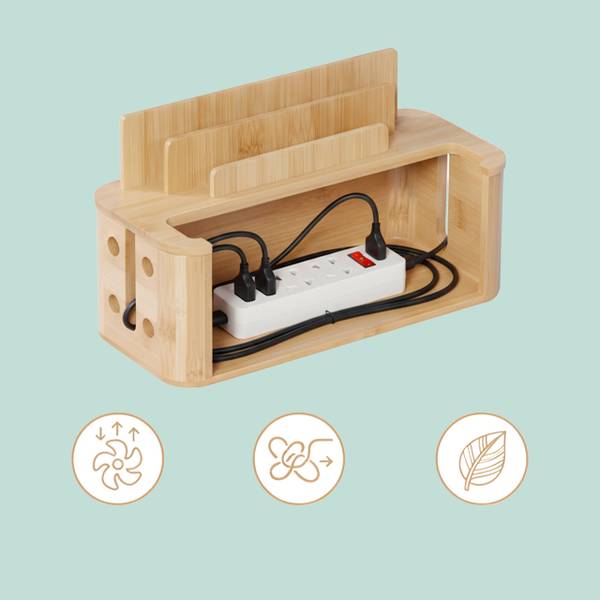 Kabelbox mit Handyhalter Bambus Braun - Holzverbundwerkstoff - 30 x 16 x 13 cm