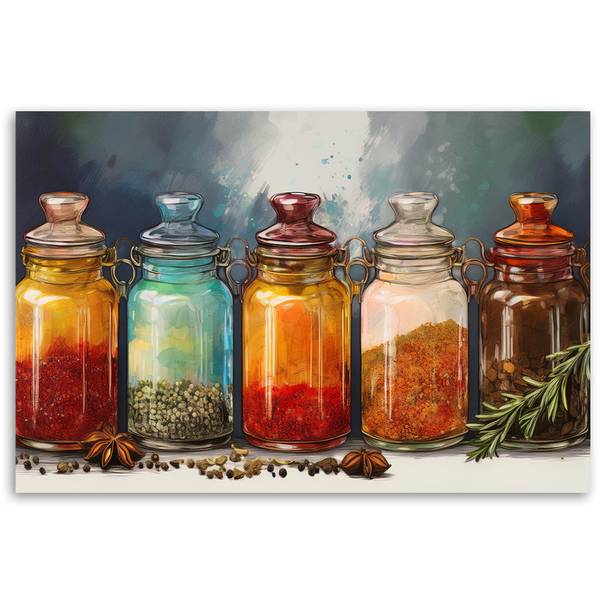 Wandbild gewürze und kräuter in flaschen 60 x 40 cm