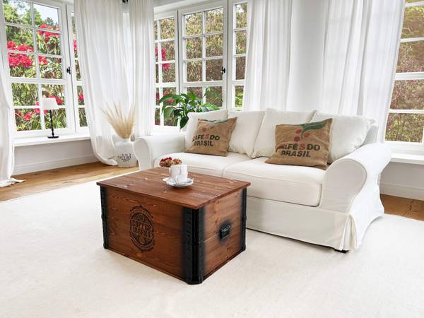 Truhe "Coffee Works" massiv Holz Vintage Braun - Eisen - 80 x 44 x 55 cm
