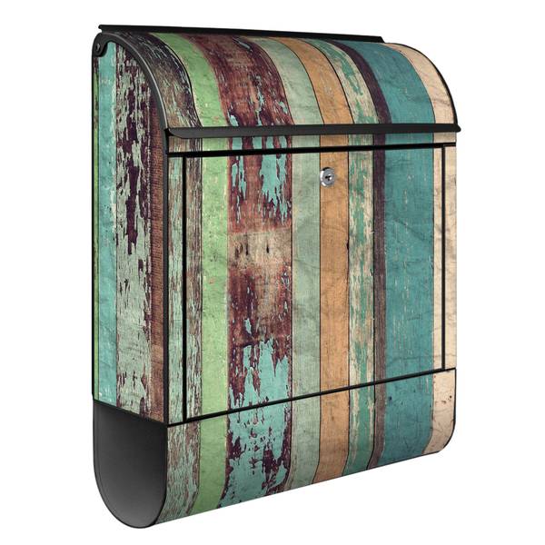 Briefkasten Stahl Bunte Bretterwand Schwarz - Stahl - 38 x 46 x 13 cm