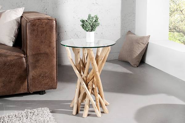 Beistelltisch DRIFTWOOD Braun - Teakholz - Sicherheitsglas - 40 x 50 x 40 cm