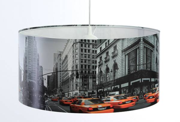 Hängeleuchte Foto City Grau - Kunststoff - 40 x 20 x 92 cm