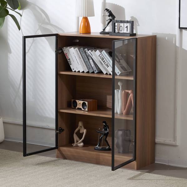 Sideboard EveGlass Ⅲ Braun - Holzwerkstoff - Glas - 80 x 106 x 32 cm