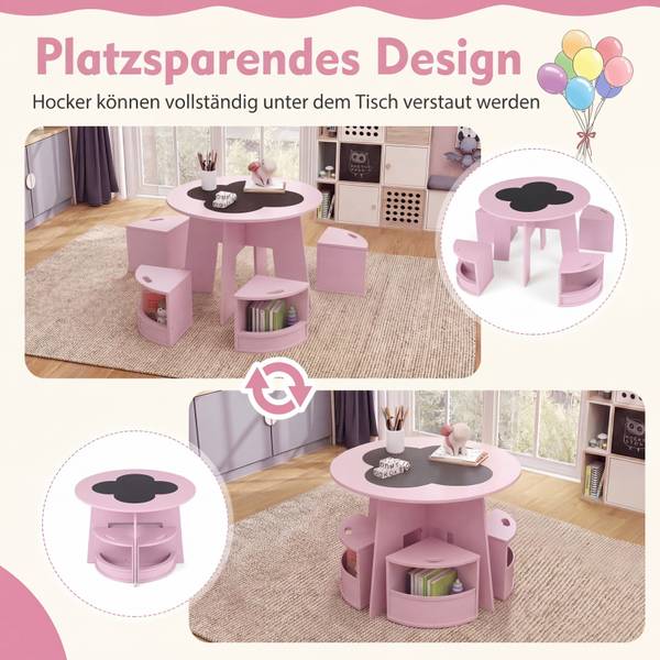 Kindersitzgruppe TK32780 5-tlg. Pink - Holzwerkstoff - 70 x 49 x 70 cm