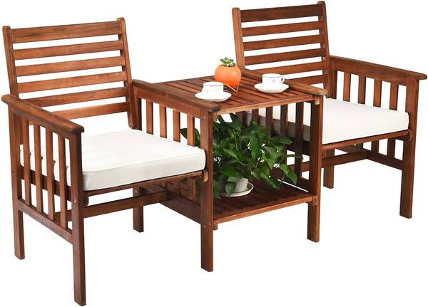 Gartenbank mit Doppelsitz+Beistelltisch Braun - Holzwerkstoff - 65 x 88 x 165 cm