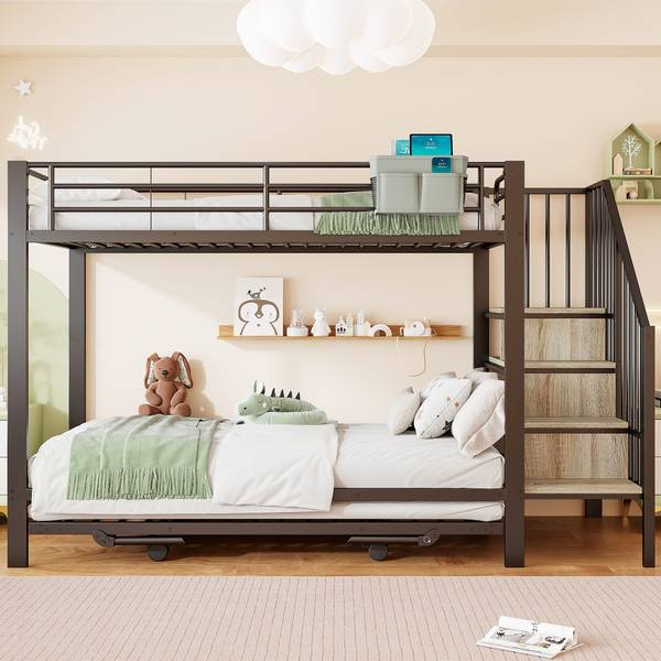 Kinder-Etagenbett K-1611 Schwarz - Metall - 96 x 164 x 255 cm