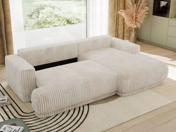 Ecksofa RINA L Beige - Ecke davorstehend rechts - Schlaffunktion davorstehend rechts - Cord - Polyester