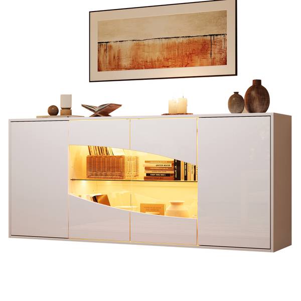 Sideboard Electra Ⅱ Weiß - Holzwerkstoff - Glas - 160 x 70 x 35 cm