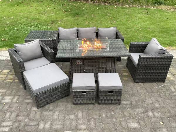 Gartenmöbel Feuerstelle XL(8er-Set) Grau - Webstoff - Polyresin