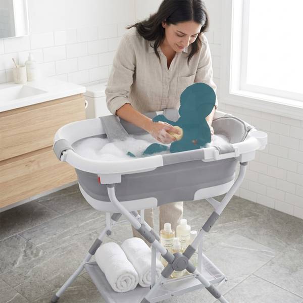 Faltbare Babybadewanne mit Gestell Grau - Weiß - Eisen - 68 x 84 x 52 cm