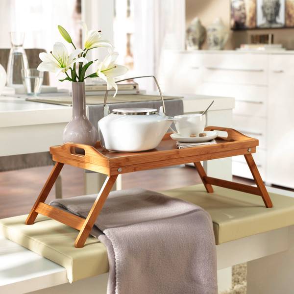 Serviertablett BAMBUS Beige - Holzwerkstoff - Kunststoff - 30 x 24 x 50 cm
