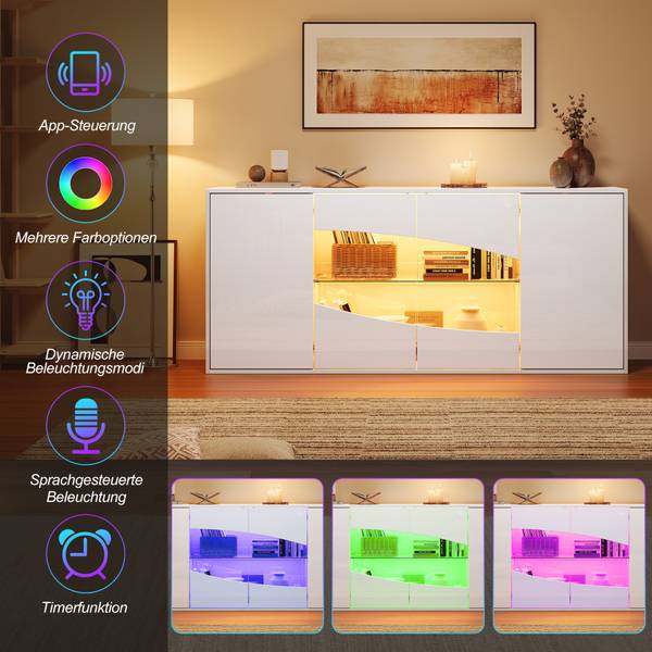 Sideboard Electra Ⅱ Weiß - Holzwerkstoff - Glas - 160 x 70 x 35 cm