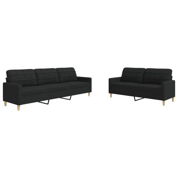 Sofagarnitur 3037818 2er Set Schwarz - Textil - 226 x 80 x 77 cm