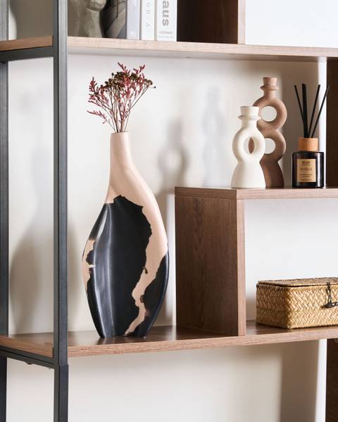 Dekovase LAGOS Beige - Schwarz - Massivholz - 10 x 40 x 8 cm