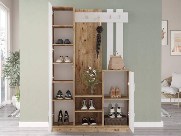Flurgarderobe MIROTA Braun - Weiß - Holz teilmassiv - 114 x 180 x 38 cm