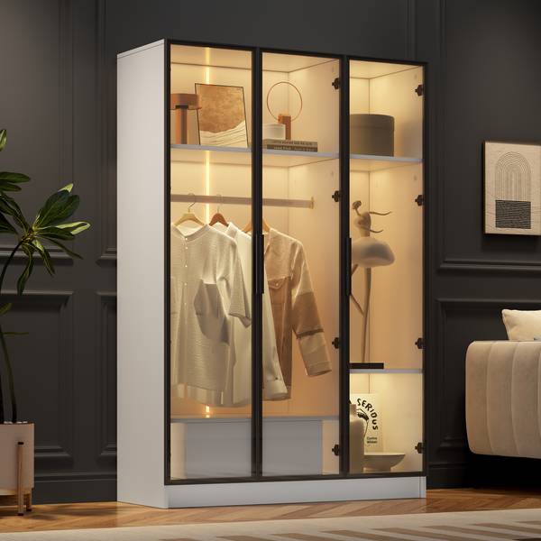 Kleiderschrank GlassGLOW Ⅲ Weiß - Holzwerkstoff - 50 x 160 x 110 cm