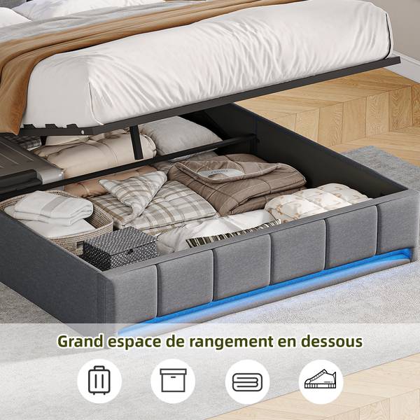 Doppelbett HXQ01 Grau - Metall - Massivholz - 164 x 110 x 218 cm