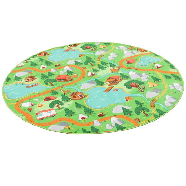 Kinder Spiel Teppich Campingplatz Rund Grün - Textil - 160 x 1 x 160 cm