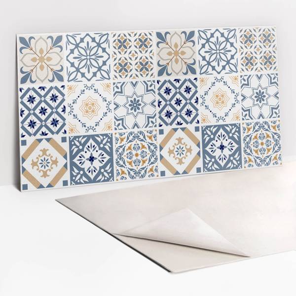 Zelfklevend Wandpaneel Mozaik blauw - polyester-PVC - 100 x 50 x 1 cm
