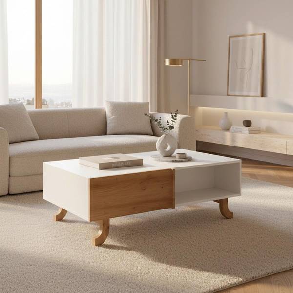 Couchtisch VIRA Braun - Weiß - Holz teilmassiv - 110 x 38 x 66 cm