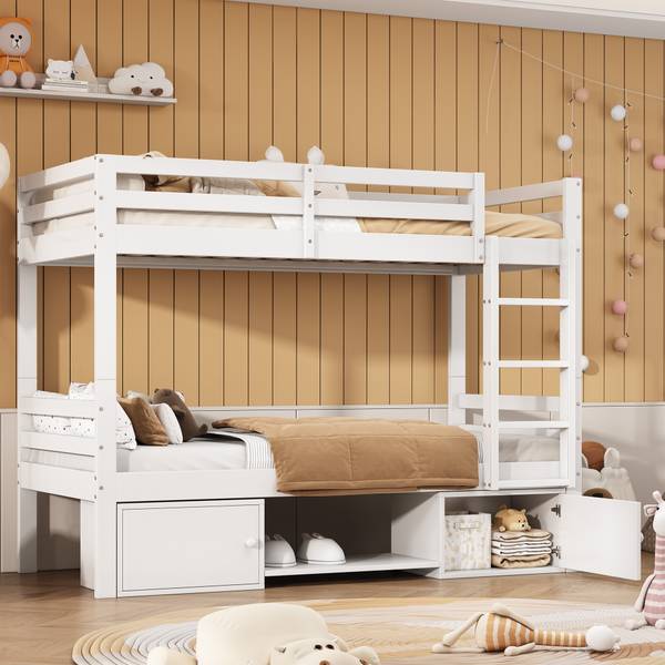 Etagenbett-O0914 Weiß - Massivholz - 95 x 158 x 205 cm