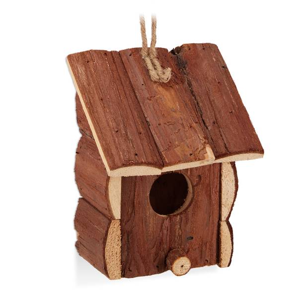 Decoratie vogelhuisje hout bruin - plaatmateriaal op houtbasis - 12 x 17 x 10 cm