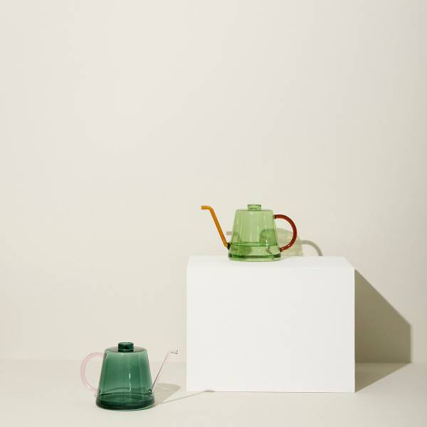 Gießkanne Flora Grün - Klarglas - Farbglas - Milchglas - Spiegelglas - 14 x 14 x 24 cm