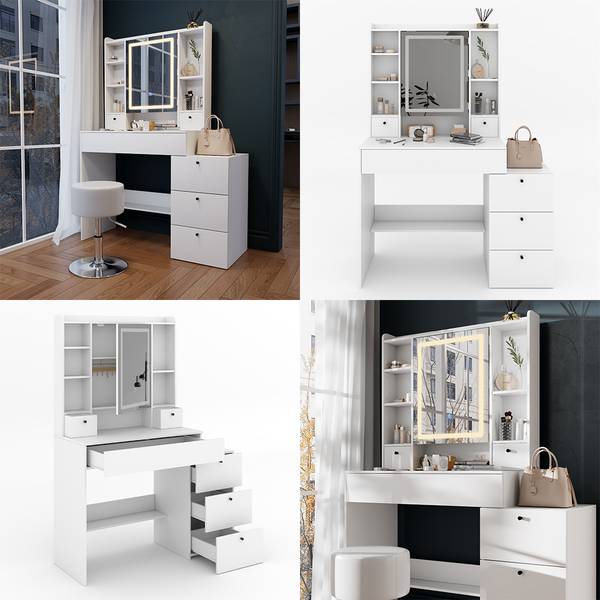 Kaptafel Livora 53023 wit - plaatmateriaal op houtbasis - 106 x 147 x 40 cm