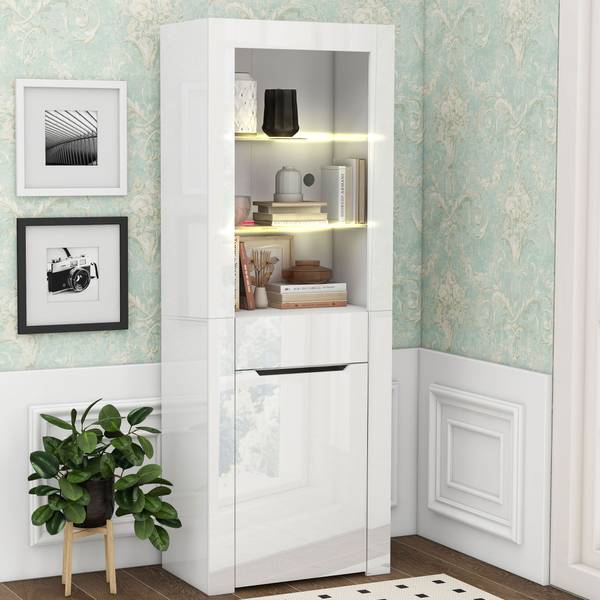 Highboard Neptunus Ⅱ Weiß - Stahl - Farbglas - 36 x 165 x 60 cm