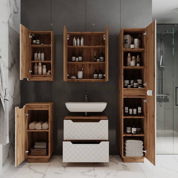Meubles bain Lotta 59448 Imitation chêne dakota - Blanc
