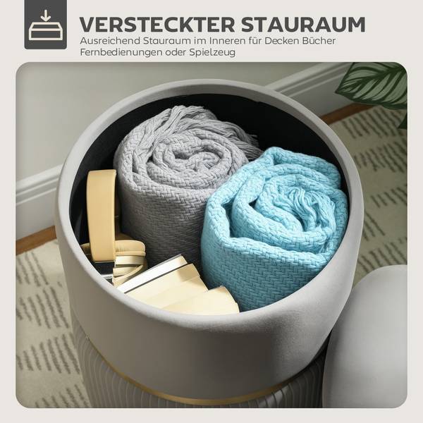 Opberghocker 838-439V00LG grijs - velours - 36 x 44 x 36 cm
