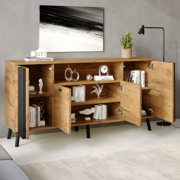 Sideboard Astraios Ⅷ Schwarz - Braun - Holzwerkstoff - Massivholz - 140 x 71 x 35 cm