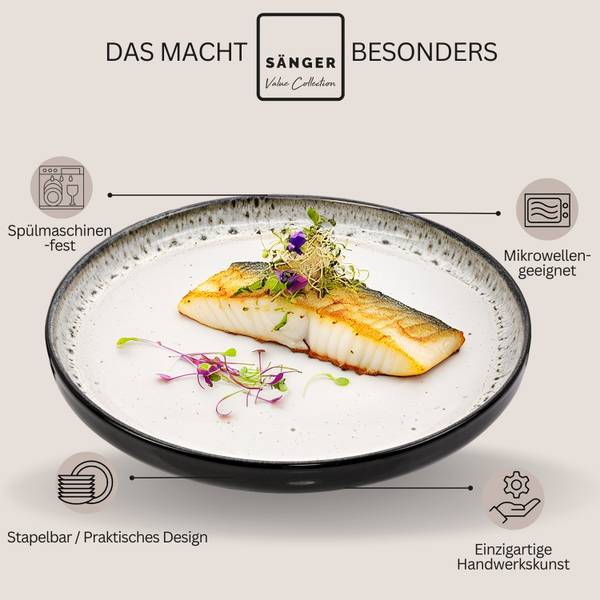 Speiseteller Set Sansibar- 6 teilig Weiß - Stein - 17 x 35 x 34 cm