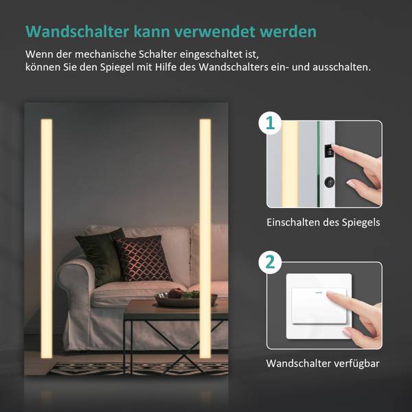 LED Badspiegel LM01B2D Spiegelglas - 5 x 80 x 4 cm
