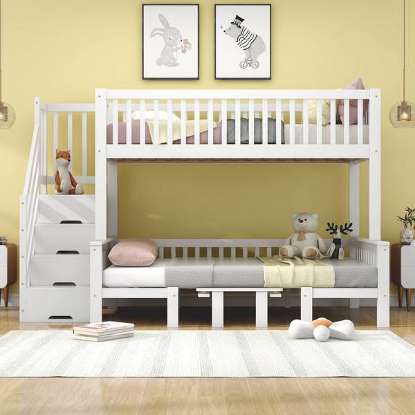 Etagenbett AtticLucyⅠ Weiß - Holzwerkstoff - Massivholz - 126 x 170 x 253 cm