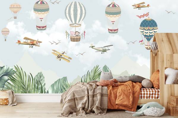 Fototapete LUFTBALLONS Tiere Blätter 90 x 60 x 60 cm