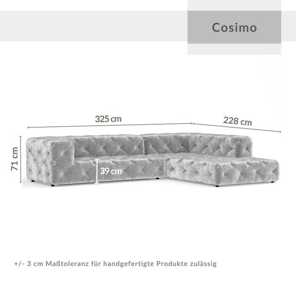 Ecksofa Cosimo Hellgrau - Ecke davorstehend rechts - Ottomane davorstehend rechts